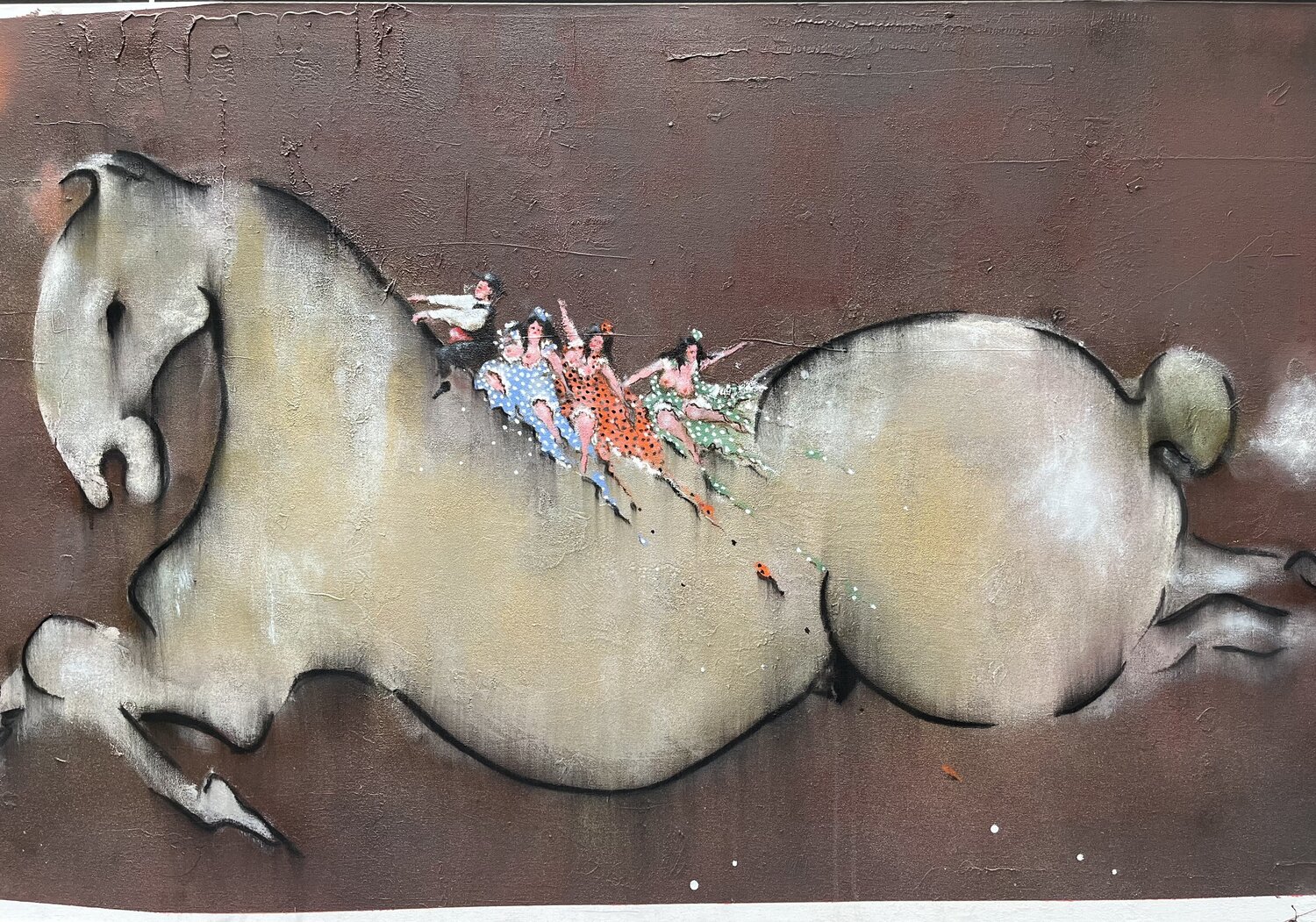 Pedito feliz paseando a las juanitas Fernando Suárez Escobar Original painting for sale