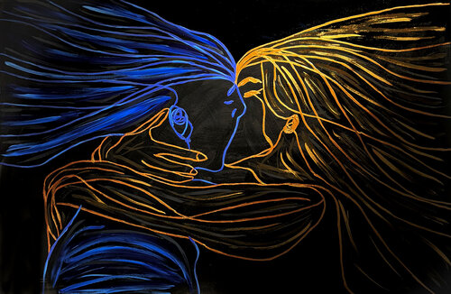 Gravity XXI — Becoming the Embrace of Opposites (Limited Edition 2/9, Hand-Painted Work) by Juca Maximo, Painting for Sale on Select