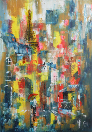Un Soir de pluie à Paris - Série "Rêveries parisiennes" by Axelle Bosler, Painting for Sale on Select