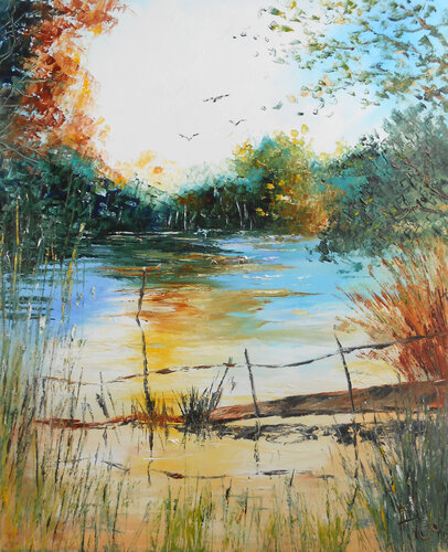 Matin au bord du Lac - Série “Reflets & Lumières” by Axelle Bosler, Painting for Sale on Select