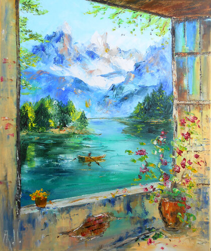 Fenêtre sur la Montagne by Axelle Bosler, Painting for Sale on Select