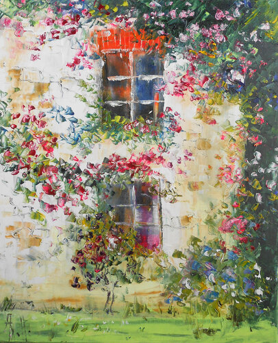 Murmure des Rosiers - Série "Maisons fleuries & jardins secrets" by Axelle Bosler, Painting for Sale on Select