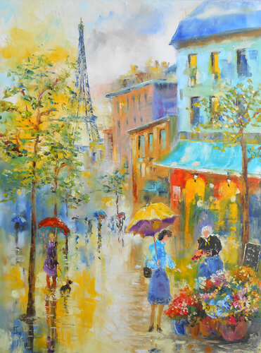 Boulevard fleuri à Paris - Série "Rêveries parisiennes" by Axelle Bosler, Painting for Sale on Select