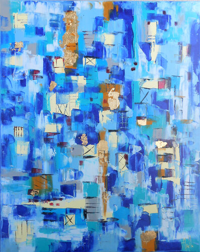 Fragments d'Azur et d'Or - Séérie Cartographie intérieures by Axelle Bosler, Painting for Sale on Select