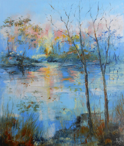 Là où le ciel se reflète - Série “Reflets & Lumières” by Axelle Bosler, Painting for Sale on Select