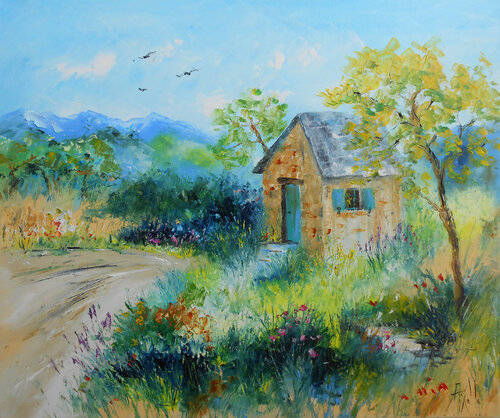 La Petite Maison dans la Montagne by Axelle Bosler, Painting for Sale on Select