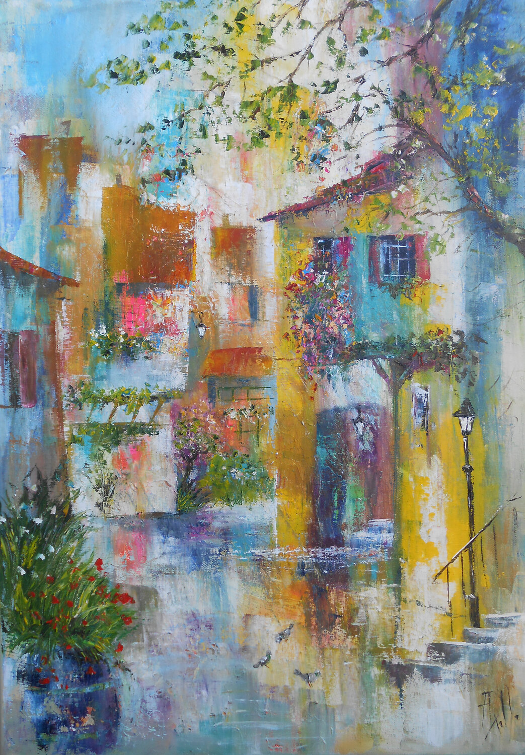 Hameau au printemps Axelle Bosler Original painting for sale