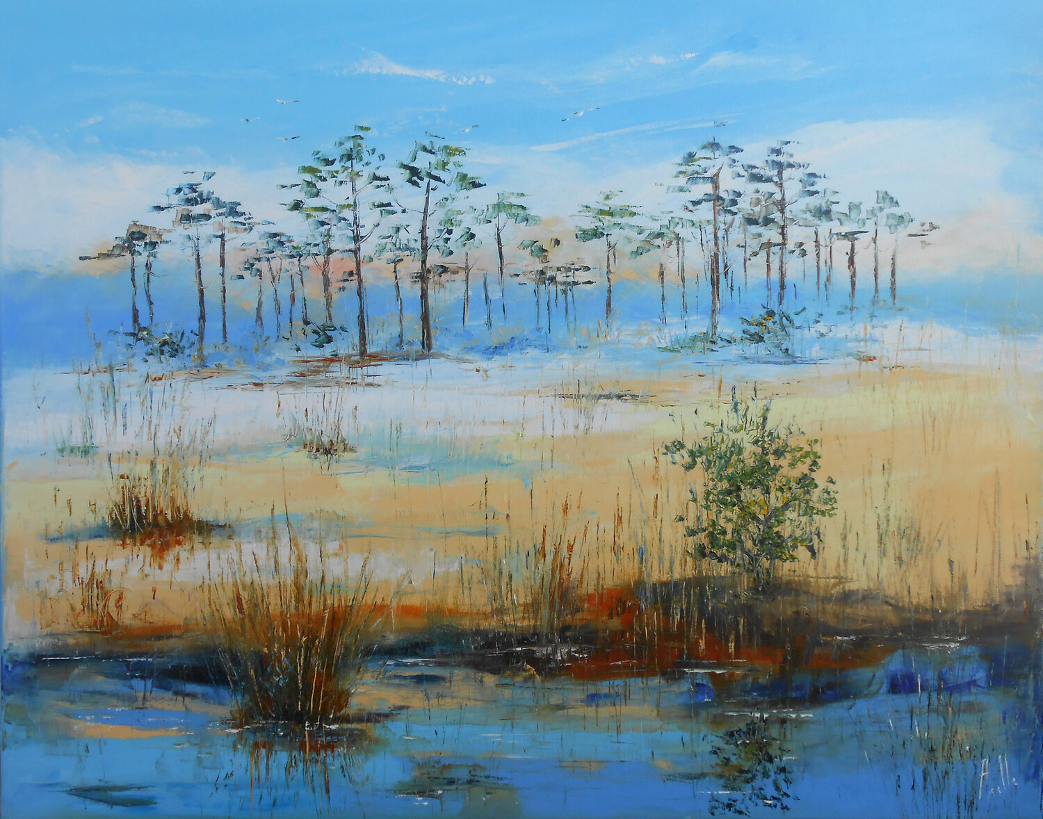 Lumière sur l’étang - Série Terres d’eau et de ciel I Axelle Bosler Original painting for sale