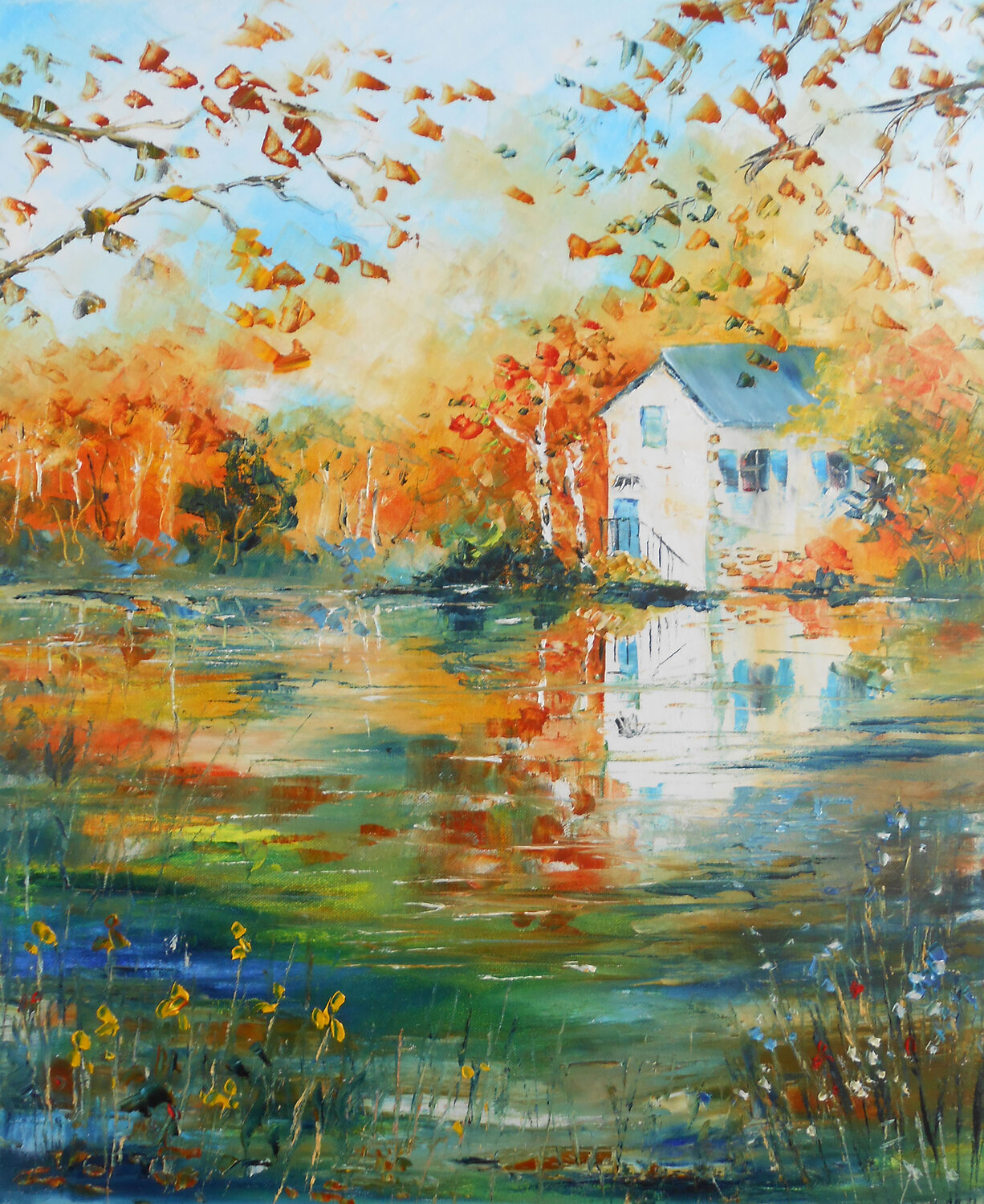 L'automne au bord de l'eau -  Série “Reflets & Lumières” Axelle Bosler Original painting for sale