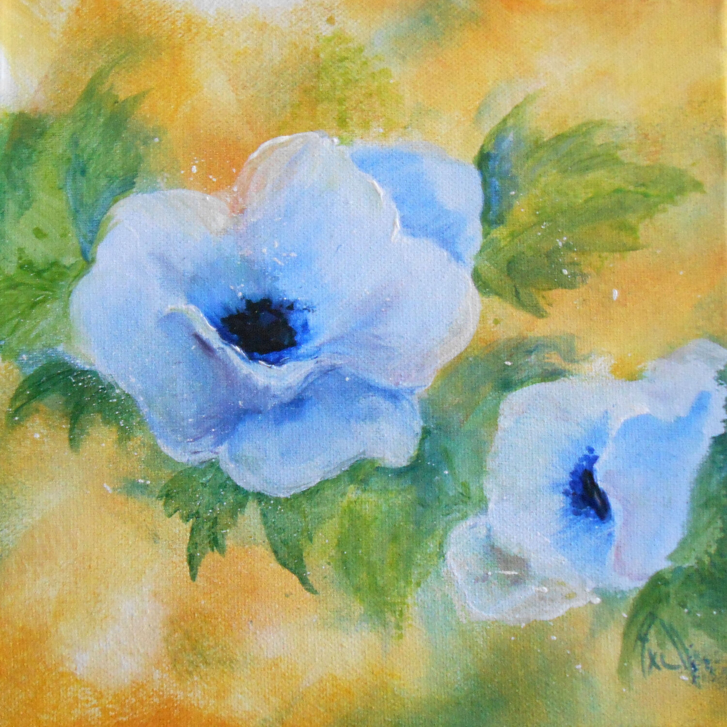 Anémones bleues Axelle Bosler Original painting for sale