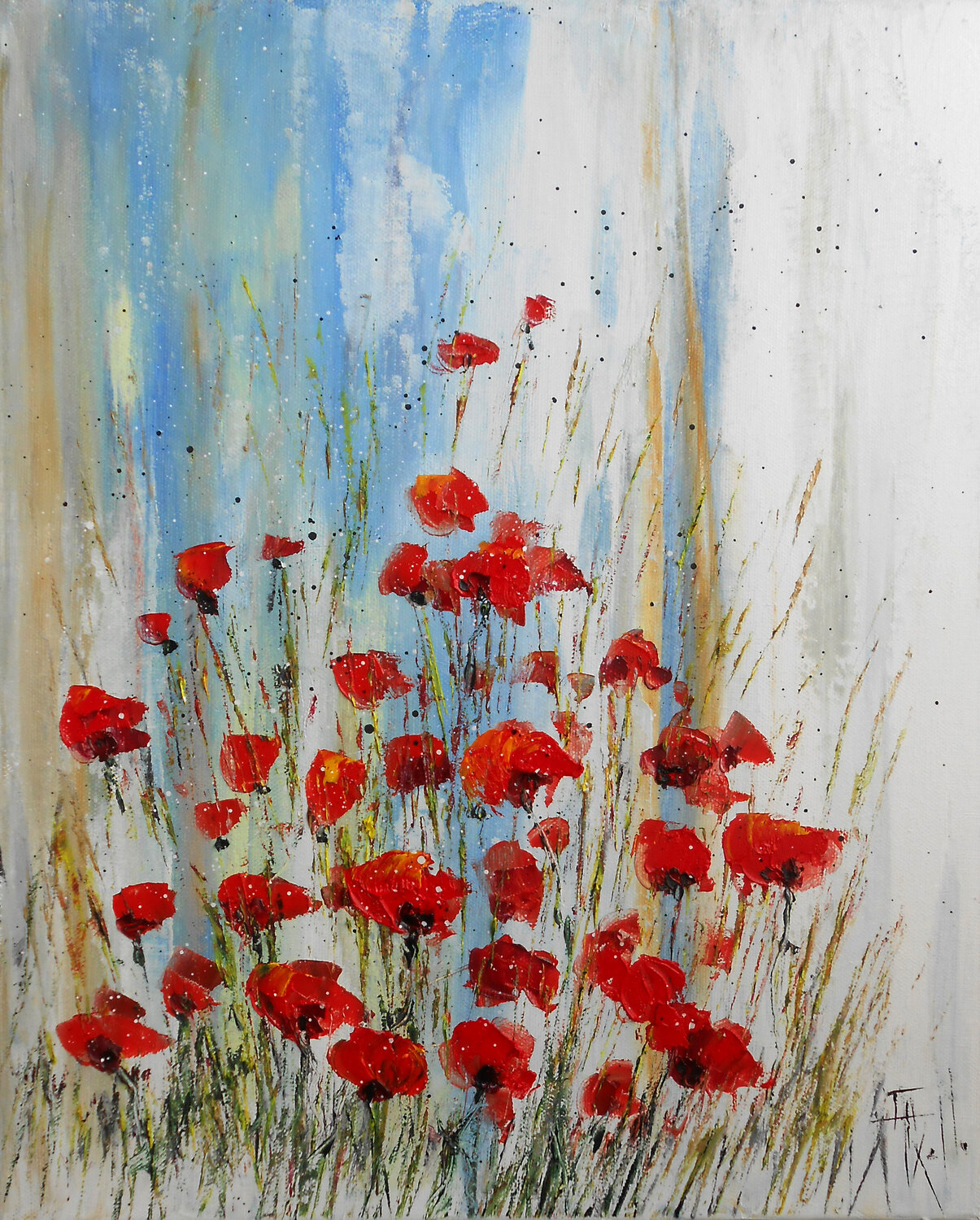 Rouge passion (Série Pavots et coquelicots VIII) Axelle Bosler Original painting for sale
