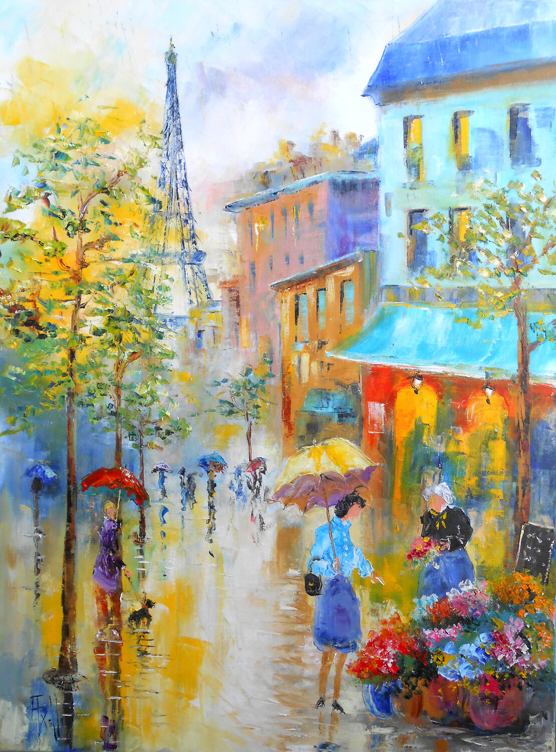 Boulevard fleuri à Paris - Série "Rêveries parisiennes" Axelle Bosler Original painting for sale