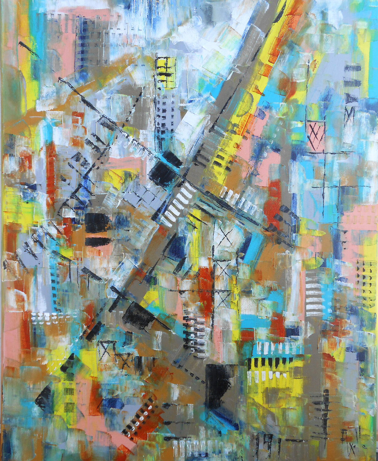 “Flux croisés” - Série Cartographie intérieures Axelle Bosler Original painting for sale