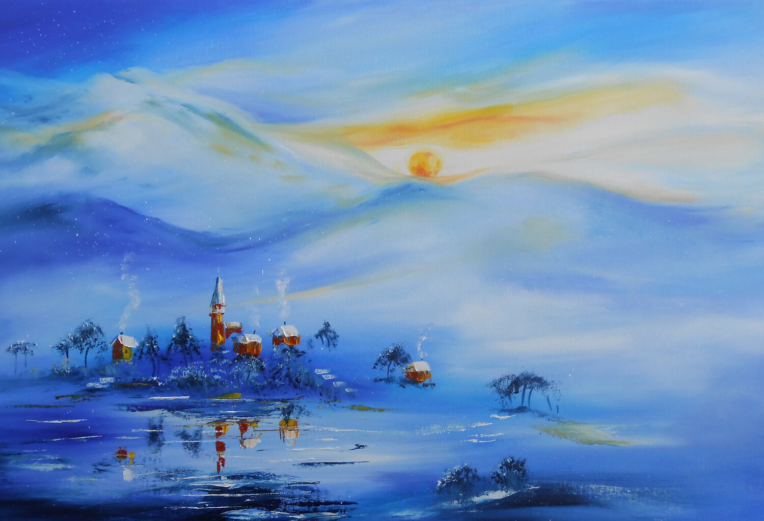 L’Aube des Silences Bleus Axelle Bosler Original painting for sale