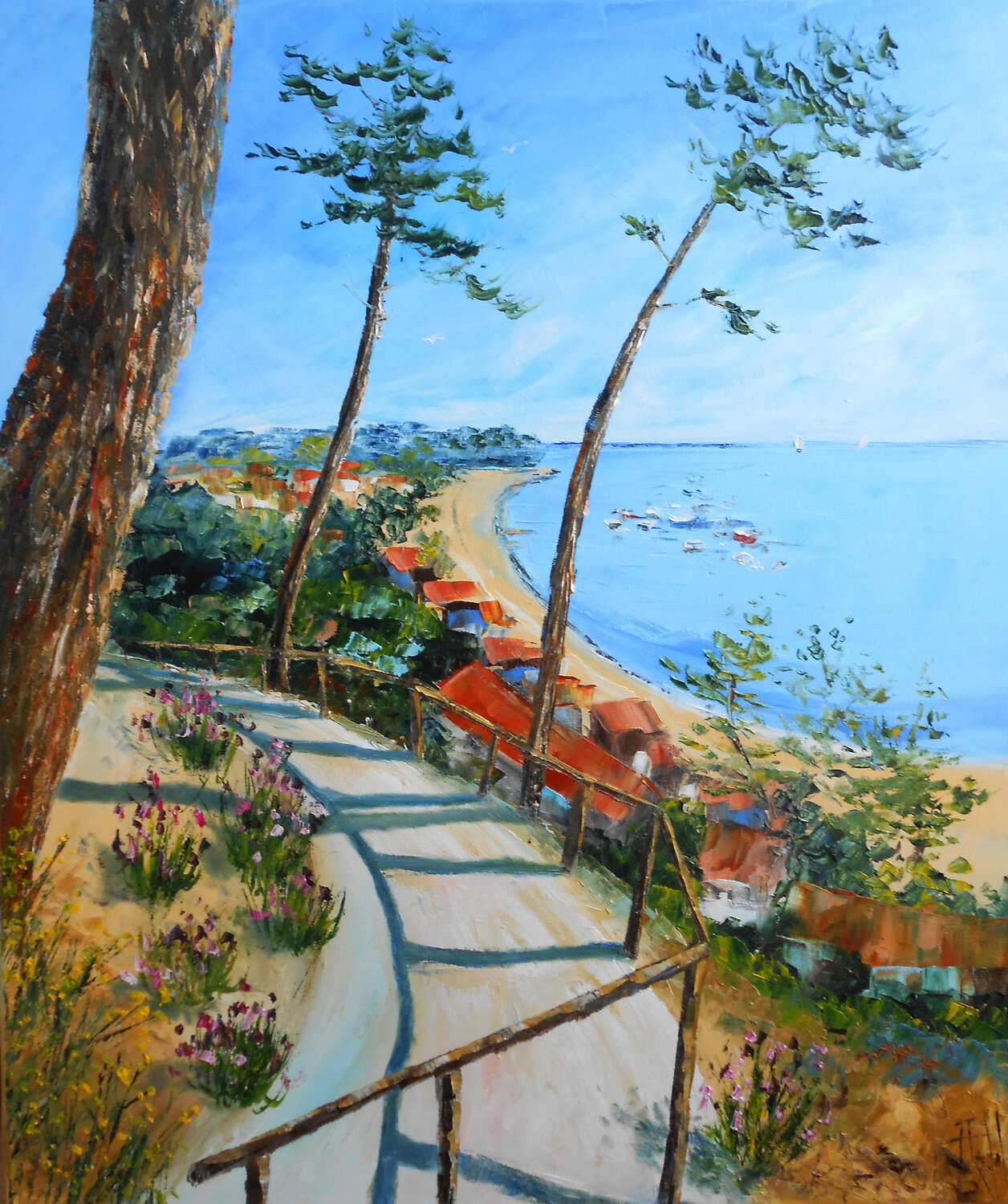 Les Pins Veillent sur le Bassin - Série Lumières du Bassin Axelle Bosler Original painting for sale