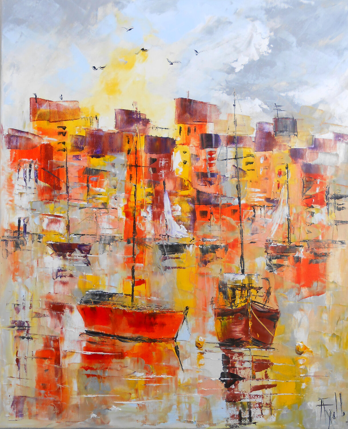 Le Port embrasé Axelle Bosler Original painting for sale