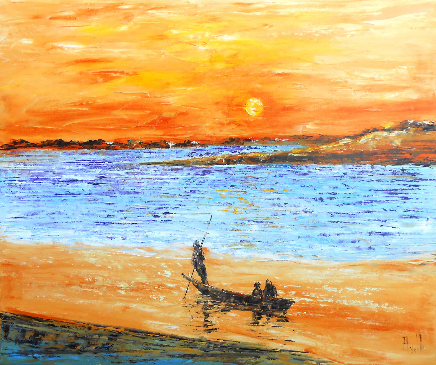 Le Silence du Chari - Série Lumières d'Afrique" Axelle Bosler Original painting for sale
