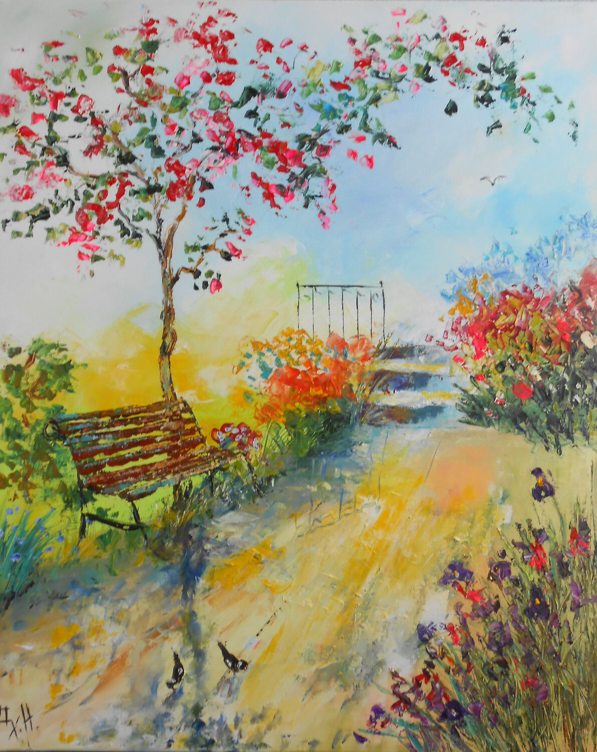 Le Banc des jours heureux Axelle Bosler Original painting for sale
