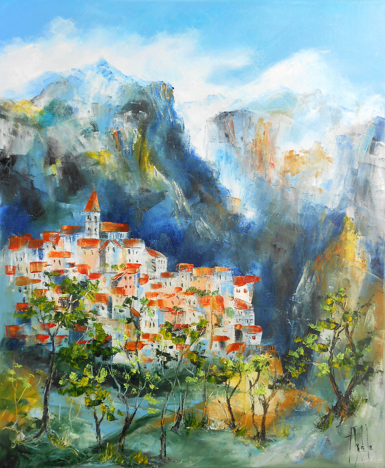 Le Village sous les cimes Axelle Bosler Original painting for sale