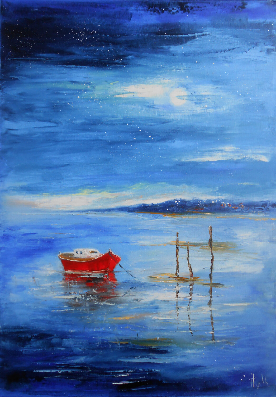 Le Bassin à l’heure bleue -  Ports de Lumière Axelle Bosler Original painting for sale
