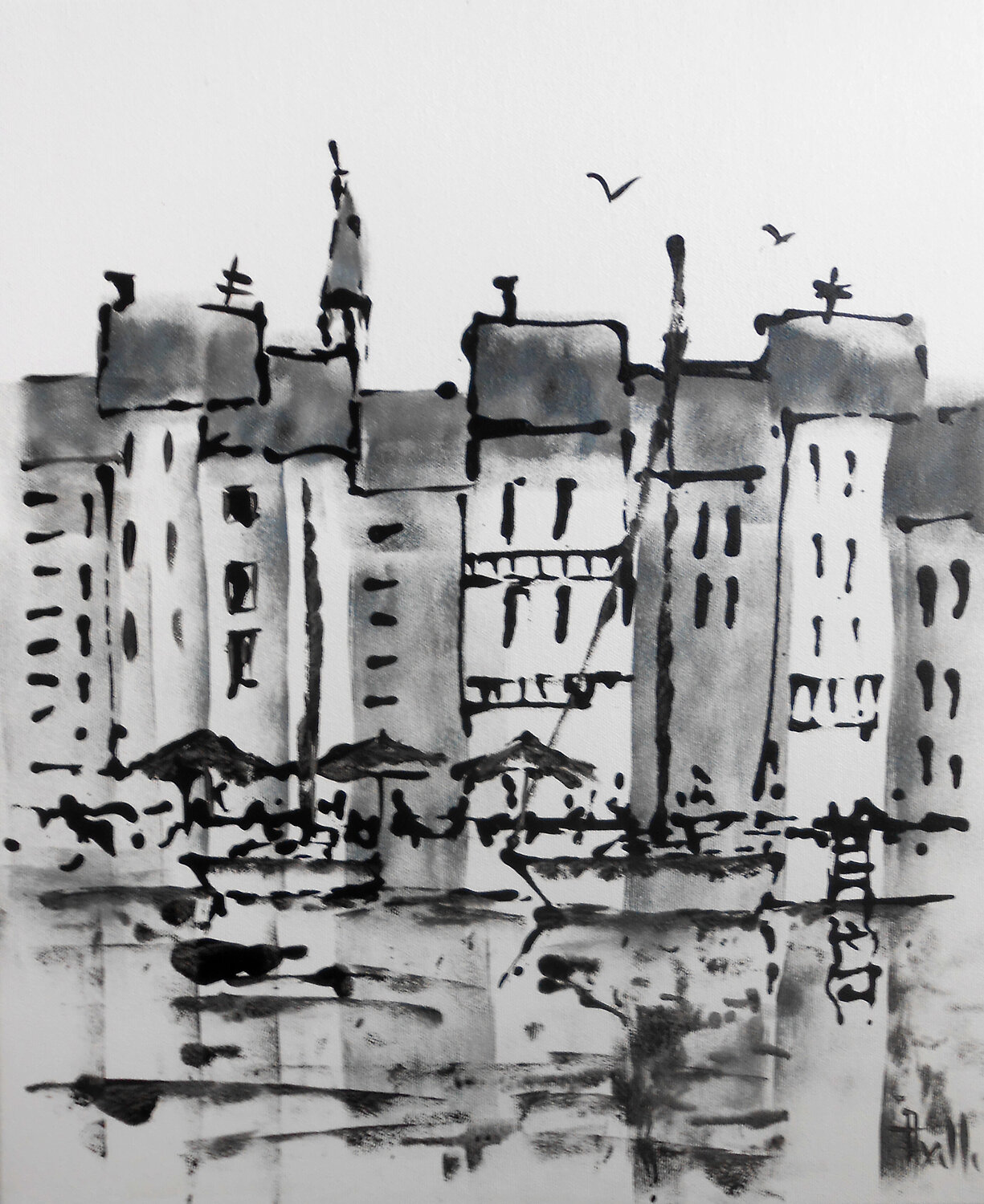 Honfleur Axelle Bosler Originalgemälde zu verkaufen