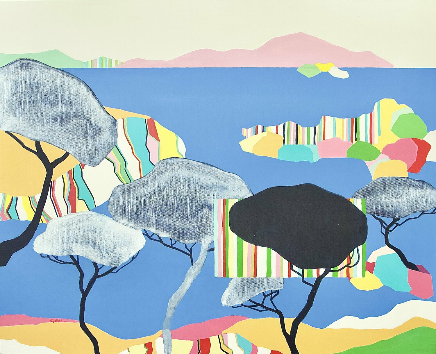 L'île rose Vincent Gabin Original painting for sale