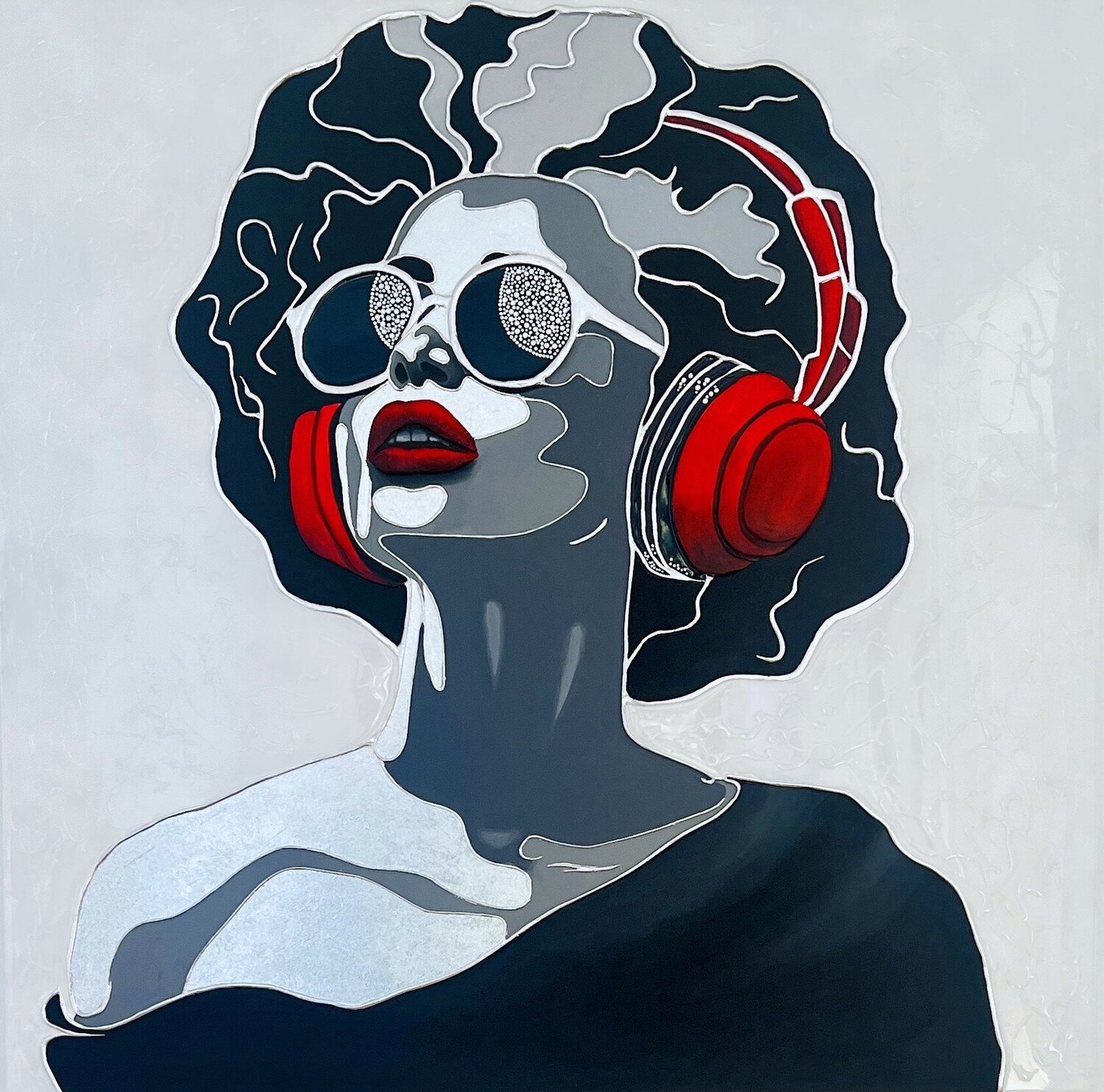 Red, White, Black and Music. Skulptural 3D Painting Lana Ritter Original painting for sale