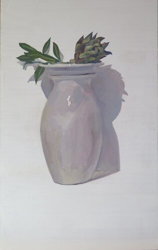 Jarro blanco con vegetales sobre un plato by Jesús Manuel Moreno, Painting for Sale on Select