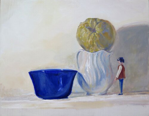 Bodegón con membrillo y playmobil by Jesús Manuel Moreno, Painting for Sale on Select