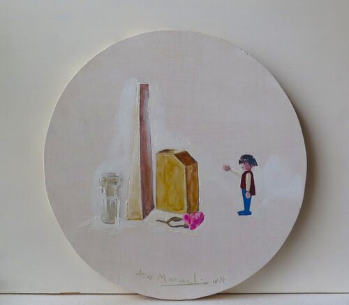 Bodegón de playmobil y rosa by Jesús Manuel Moreno, Painting for Sale on Select