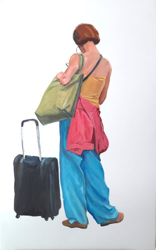 Muchacha con maleta by Jesús Manuel Moreno, Painting for Sale on Select
