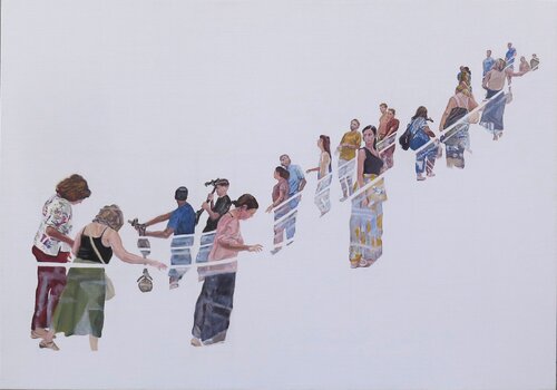 La escalera mecánica by Jesús Manuel Moreno, Painting for Sale on Select
