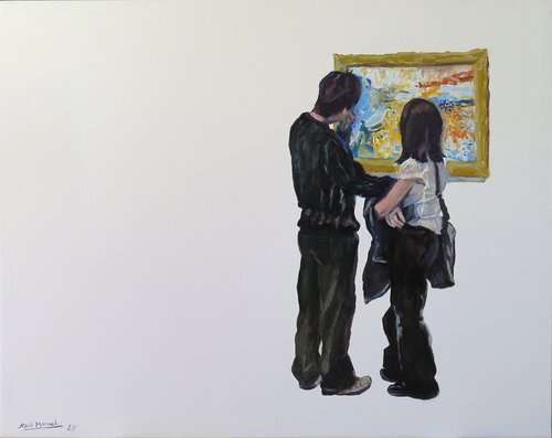 Mirando un cuadro de Sorolla by Jesús Manuel Moreno, Painting for Sale on Select
