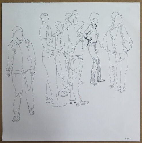 Grupo de adolescentes by Jesús Manuel Moreno, Drawing for Sale on Select