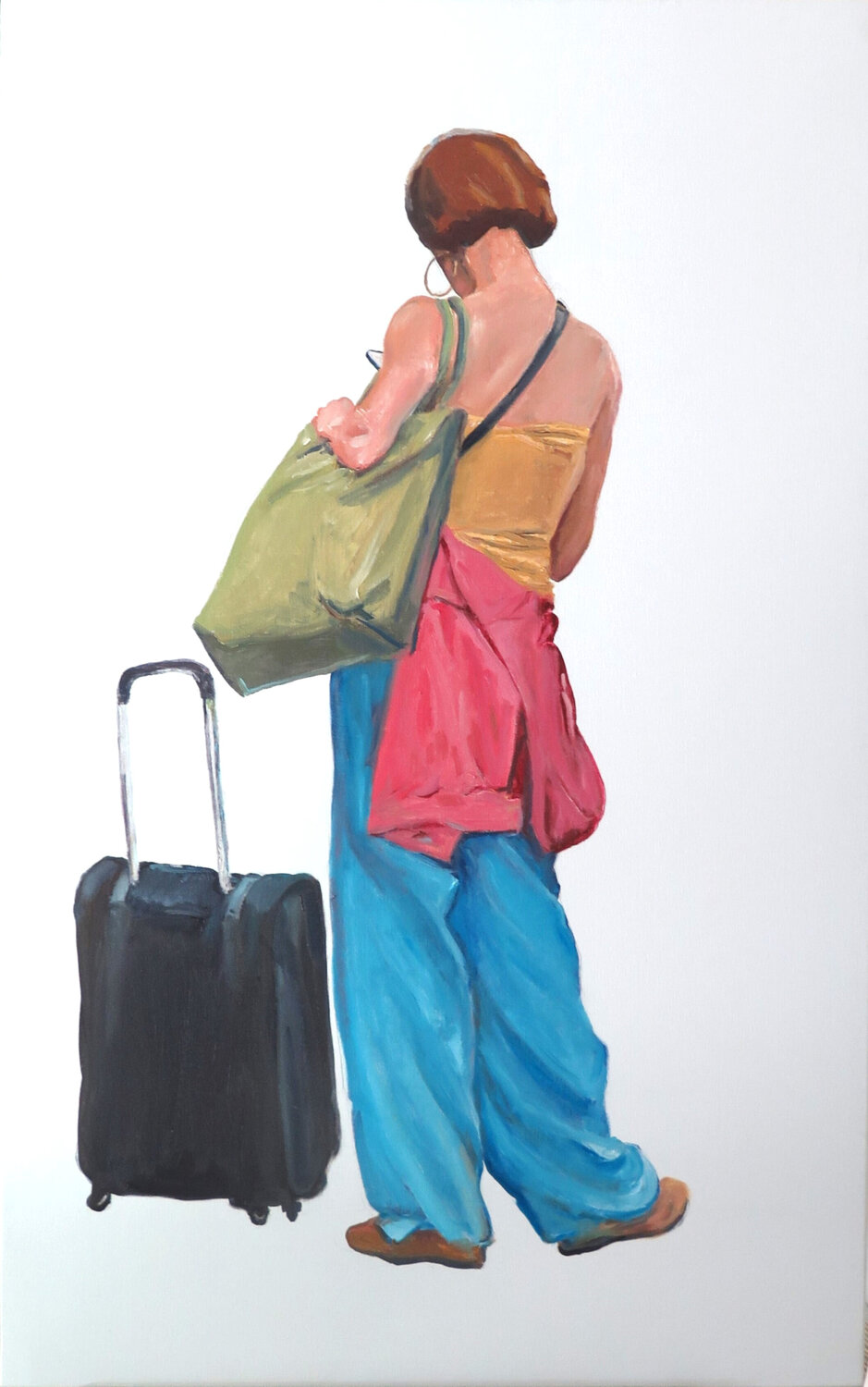 Muchacha con maleta Jesús Manuel Moreno Original painting for sale