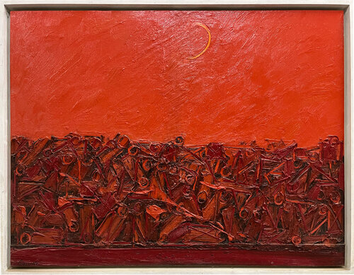 Ominidi sotto la luna rossa by Gastone Cecconello, Painting for Sale on Select