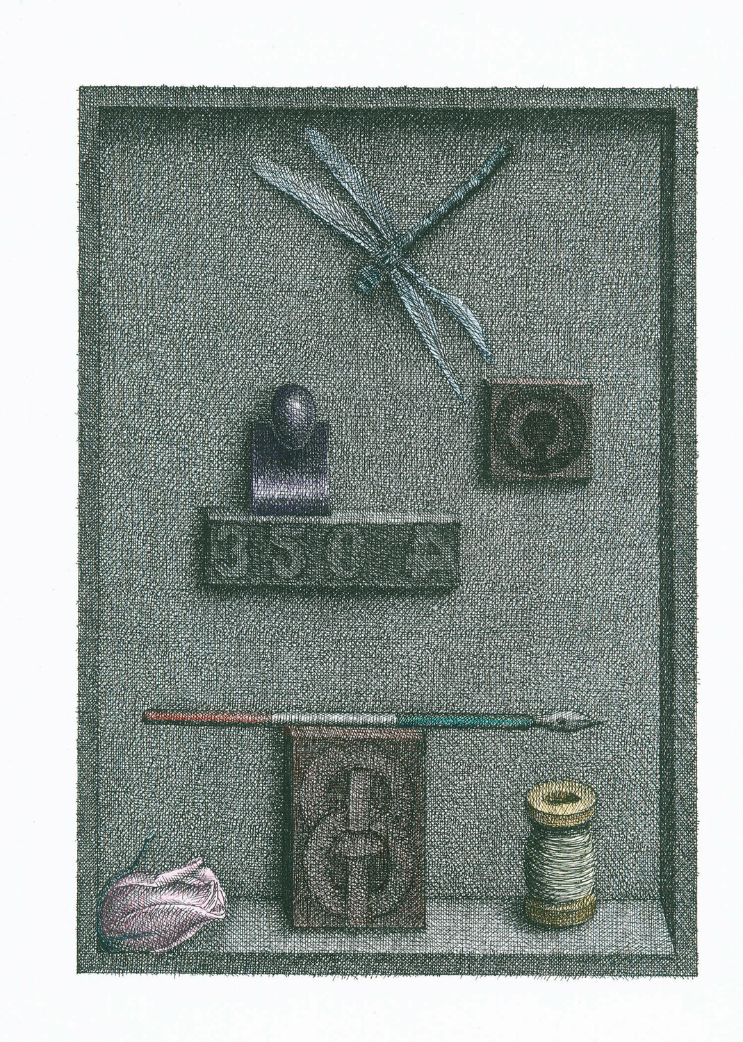 Composizione con libellula Gastone Cecconello Drawing for sale