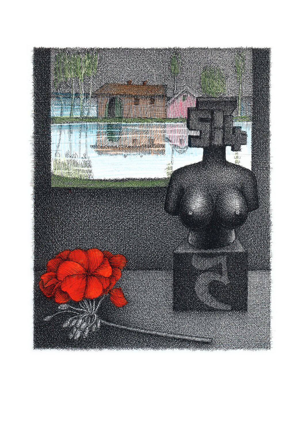 Alla finestra Gastone Cecconello Drawing for sale