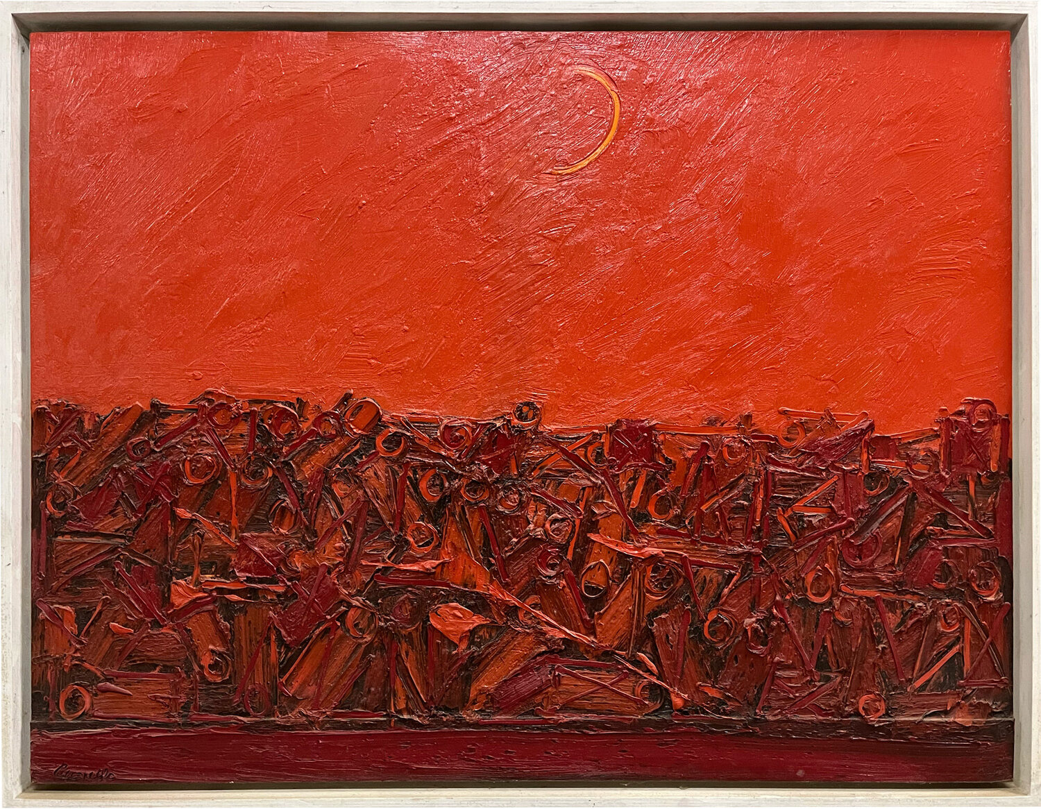 Ominidi sotto la luna rossa Gastone Cecconello Original painting for sale