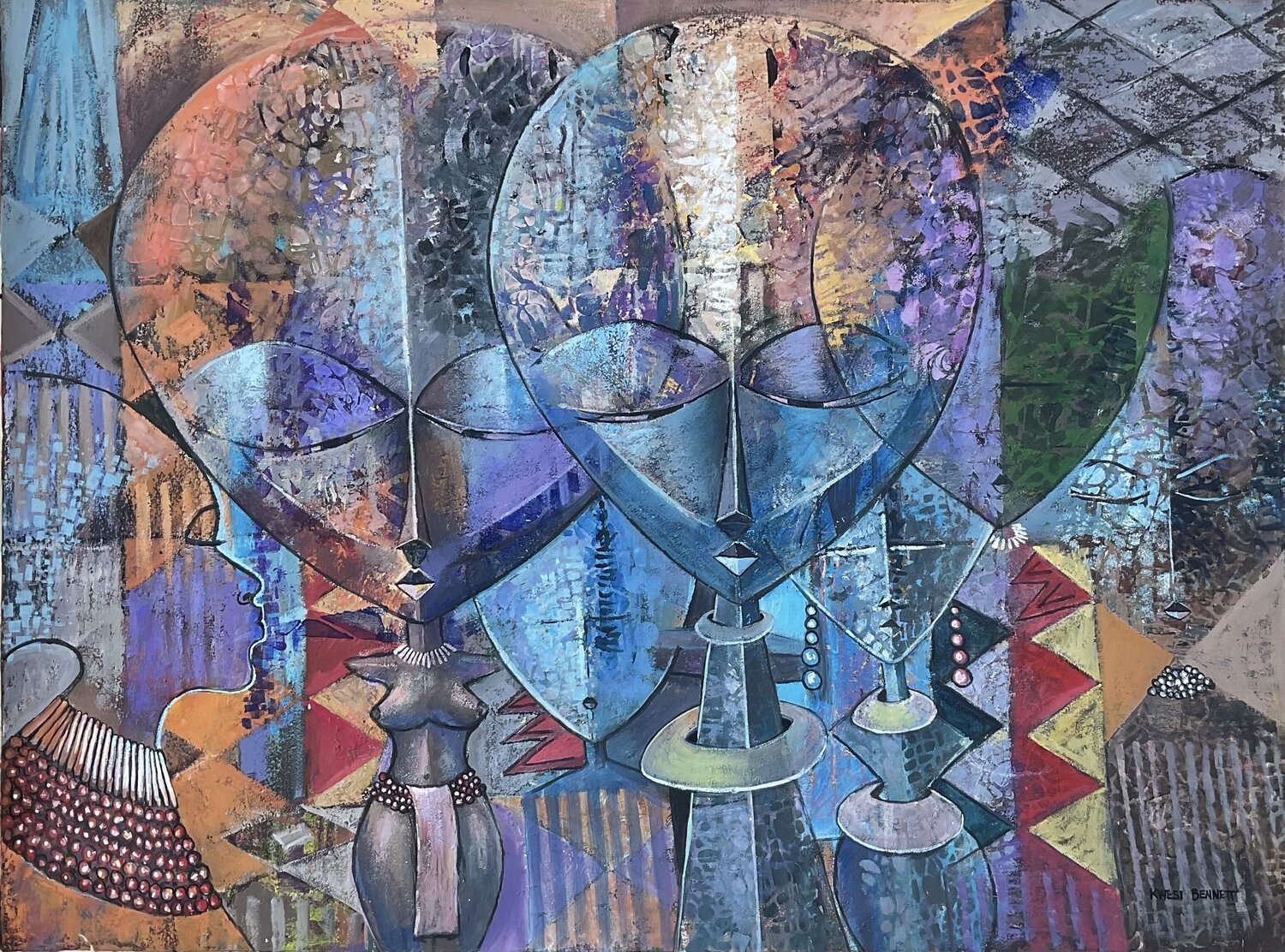 Akuaba fertility dolls Jacob Kwesi Bennett Original painting for sale