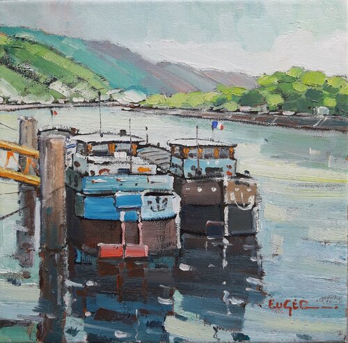 Péniches à quai à Rouen von Philippe Euger, Malerei kaufen auf Select