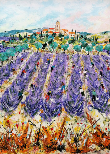 Champs de lavande. by Jean-Pierre Borderie, Painting for Sale on Select