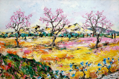 Les trois arbres dans la plaine by Jean-Pierre Borderie, Painting for Sale on Select