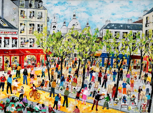 La Place du Tertre et ses peintres by Jean-Pierre Borderie, Painting for Sale on Select