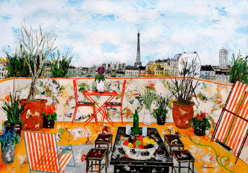 La terrasse en hiver à Paris by Jean-Pierre Borderie, Painting for Sale on Select