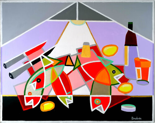 Poissons sous la lampe. by Jean-Pierre Borderie, Painting for Sale on Select