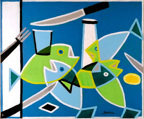 Les cinq poissons by Jean-Pierre Borderie, Painting for Sale on Select