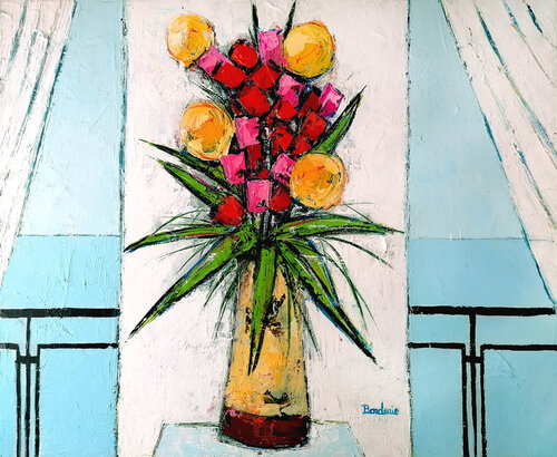 Bouquet de fleurs devant la baie by Jean-Pierre Borderie, Painting for Sale on Select