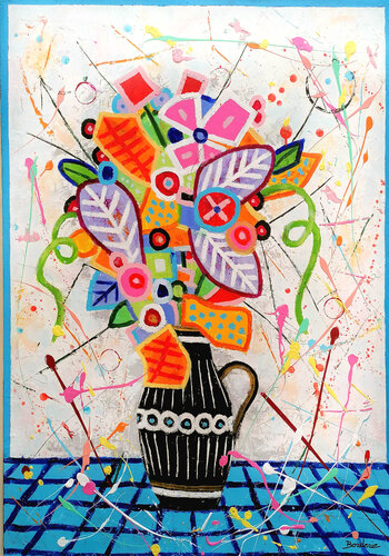 Vase noir bouquet de fleurs by Jean-Pierre Borderie, Painting for Sale on Select