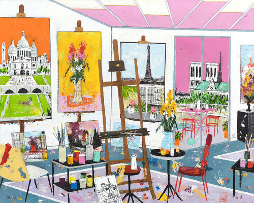 Dans l'atelier du peintre by Jean-Pierre Borderie, Painting for Sale on Select
